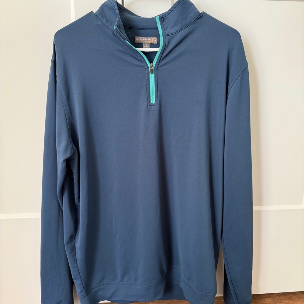 Peter Millar Navy Pullover with Aqua Contrast Zip